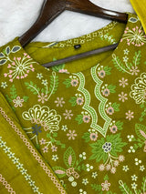 1451 Pakistani Embroidered Suit - Olive Green