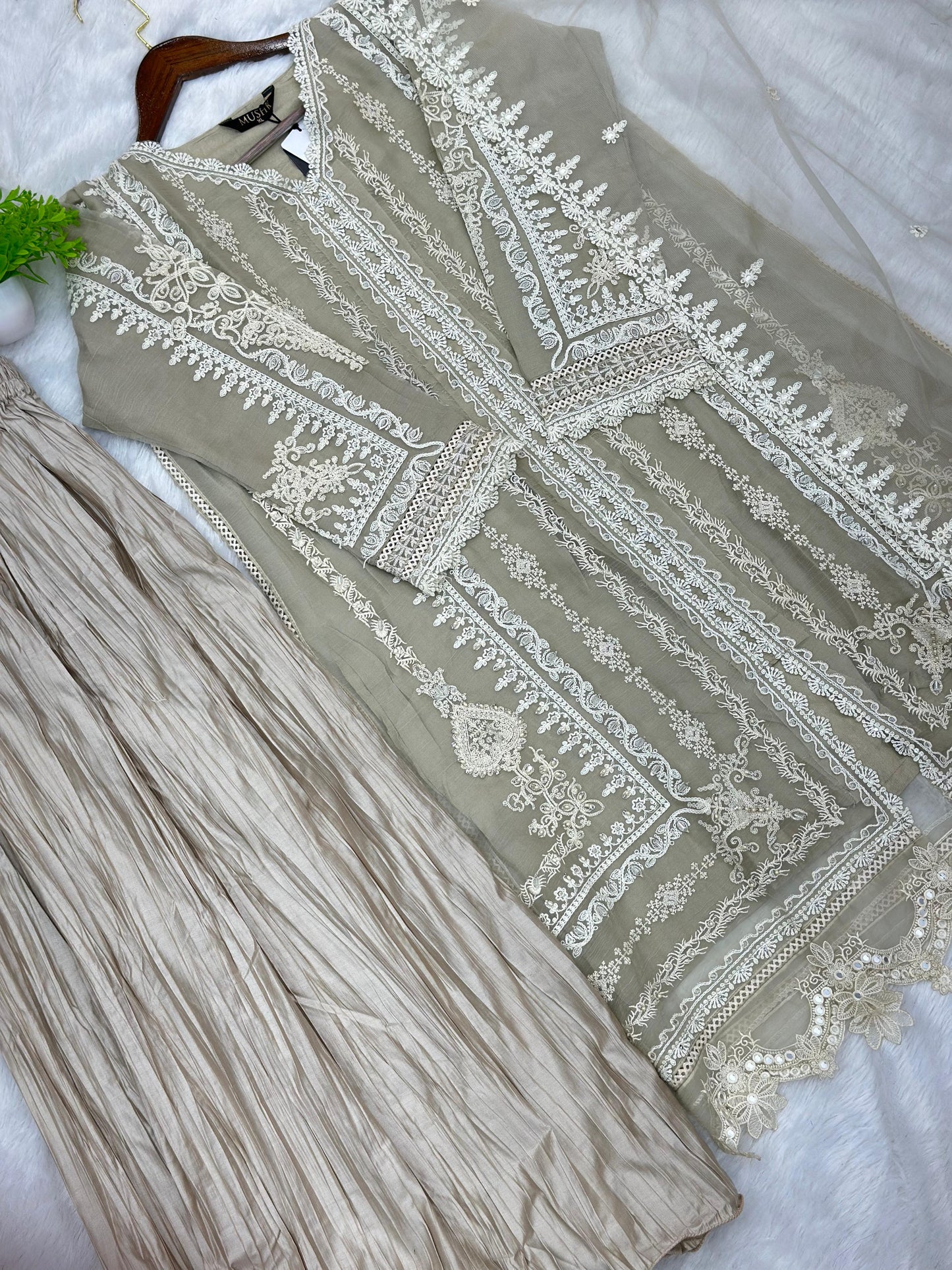 857 Readymade Mushk A-Line Sharara Set - Ivory