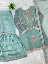 1458 Pakistani Gharara Set - Pistachio Green