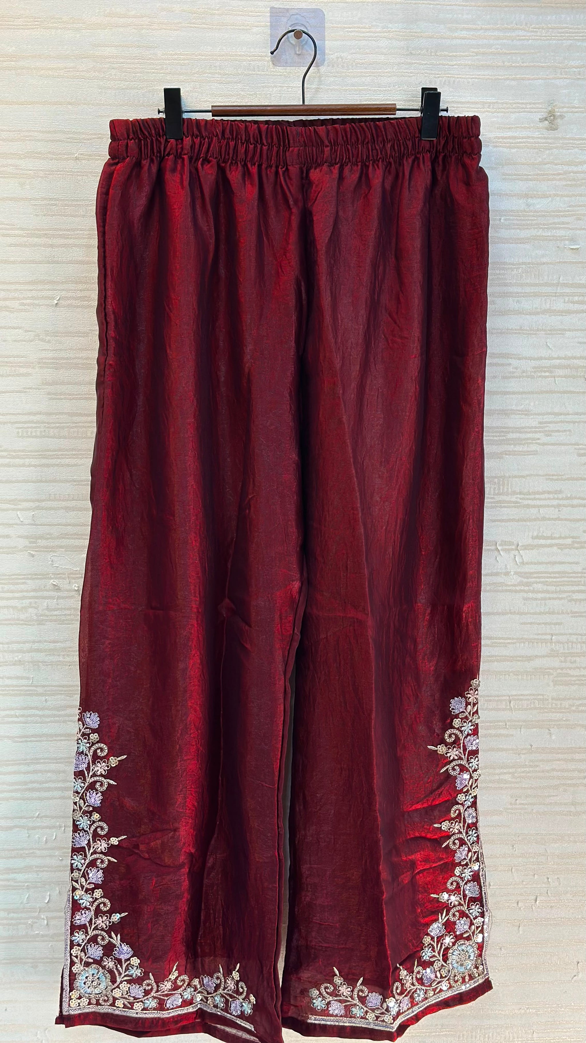 1204 Floral Hand-Work Partywear - Wine Red