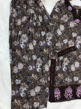 1424 Mausumery Foral Lawn Suit - Brown