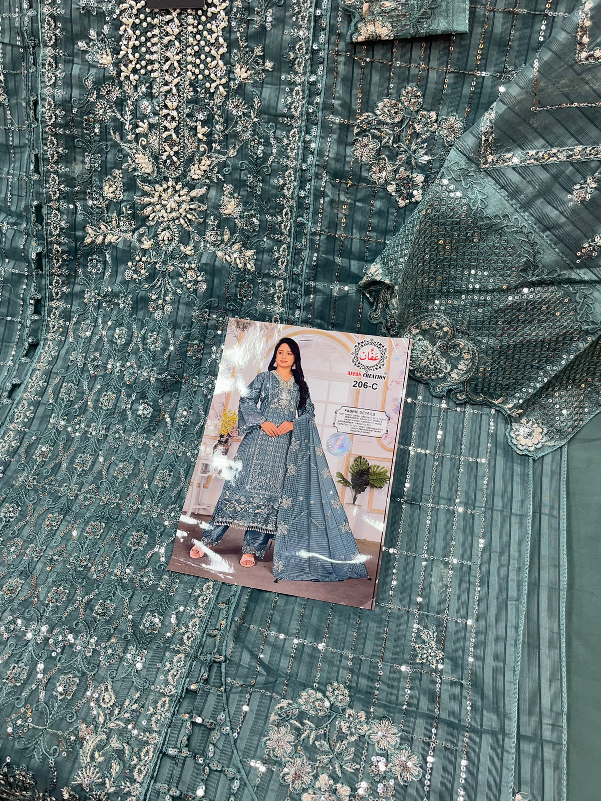 1436 Pakistani Unstitched Partywear - Blue