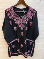 617 Lucknowi Short Kurti Set  Black - Pink