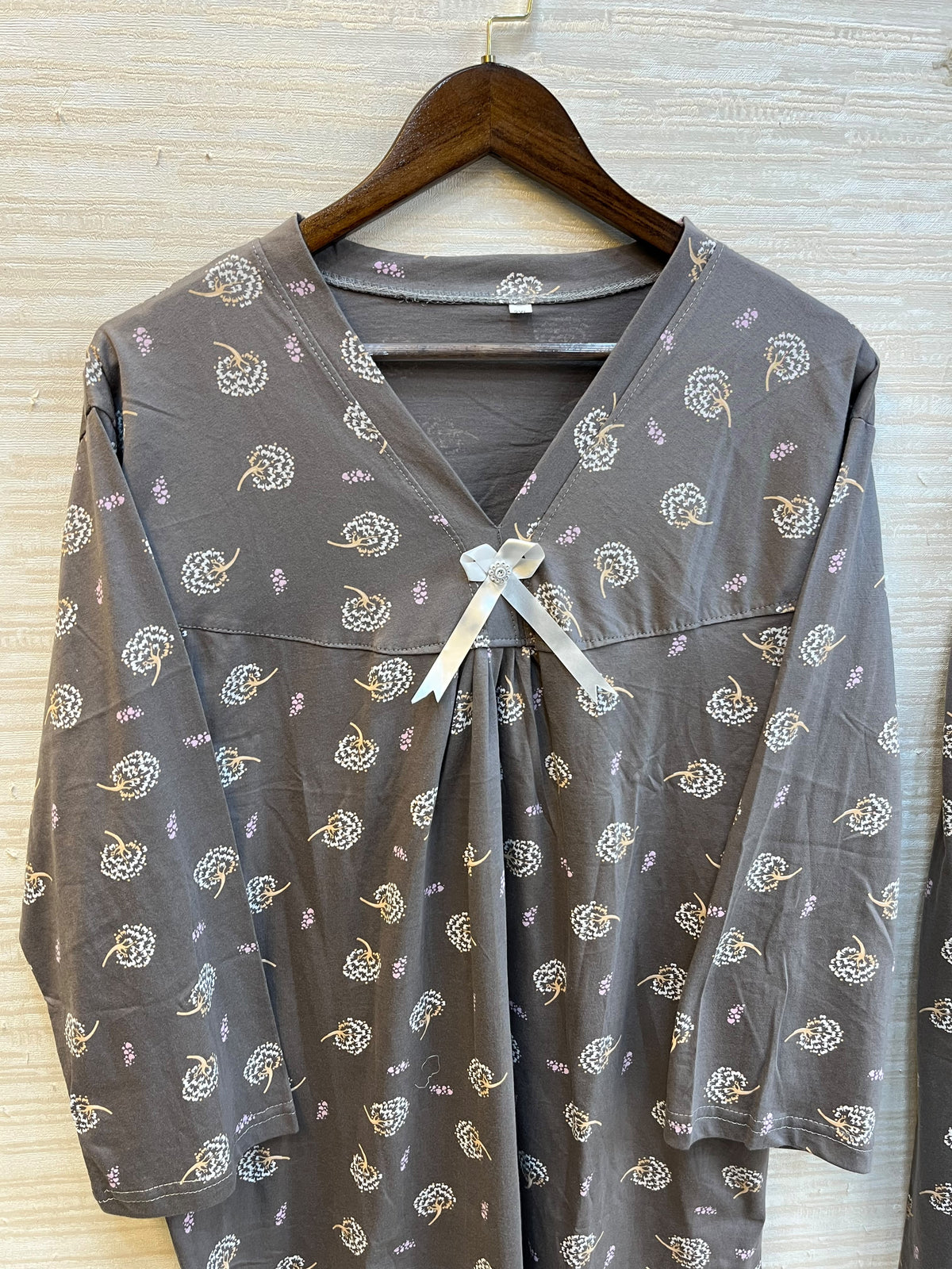 1447 Korean Bow Night Wear - Steel Grey