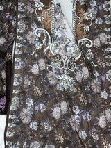 1424 Mausumery Foral Lawn Suit - Brown