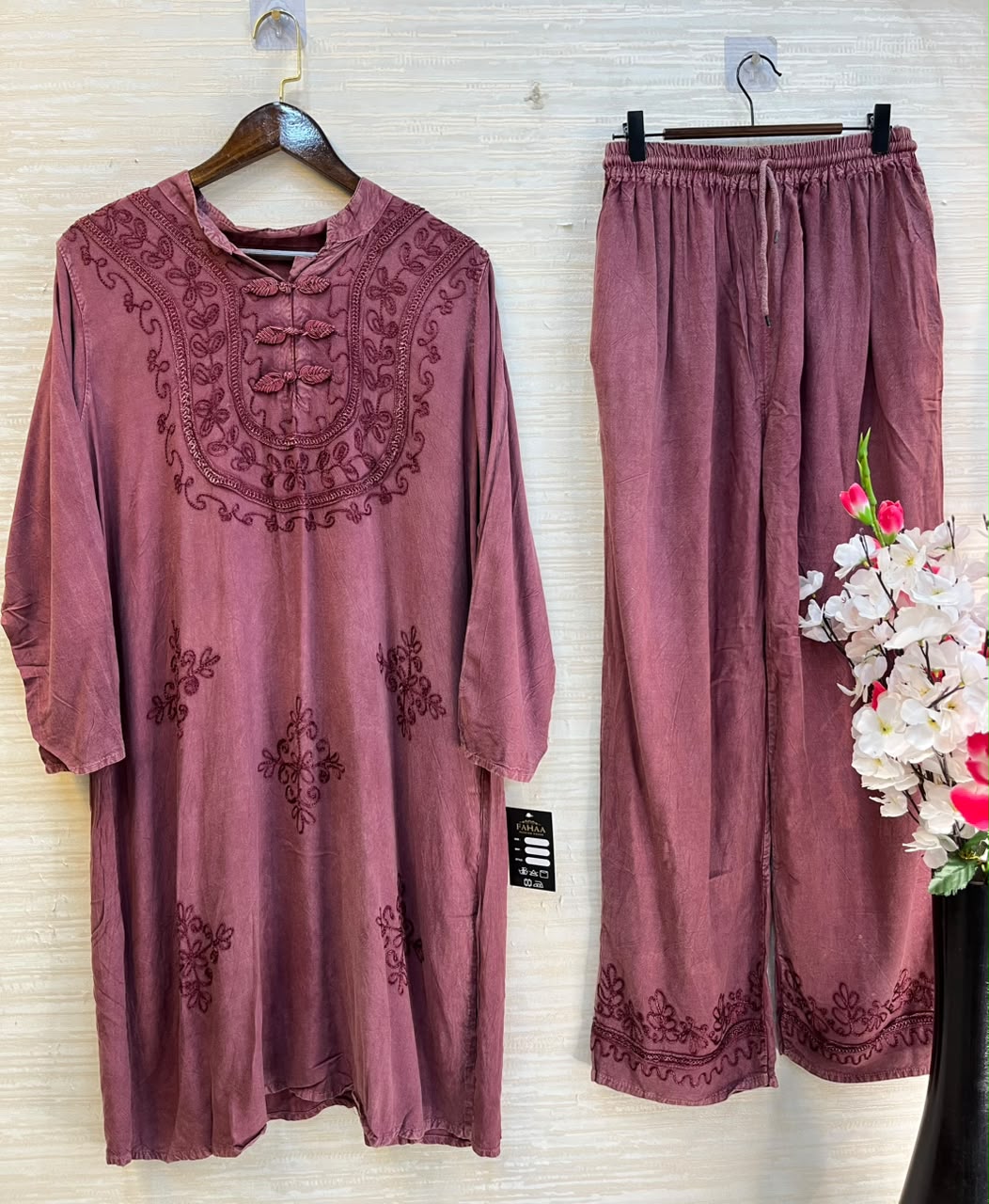 1205 Kashmiri Embroidered Coord Set - Onion Pink