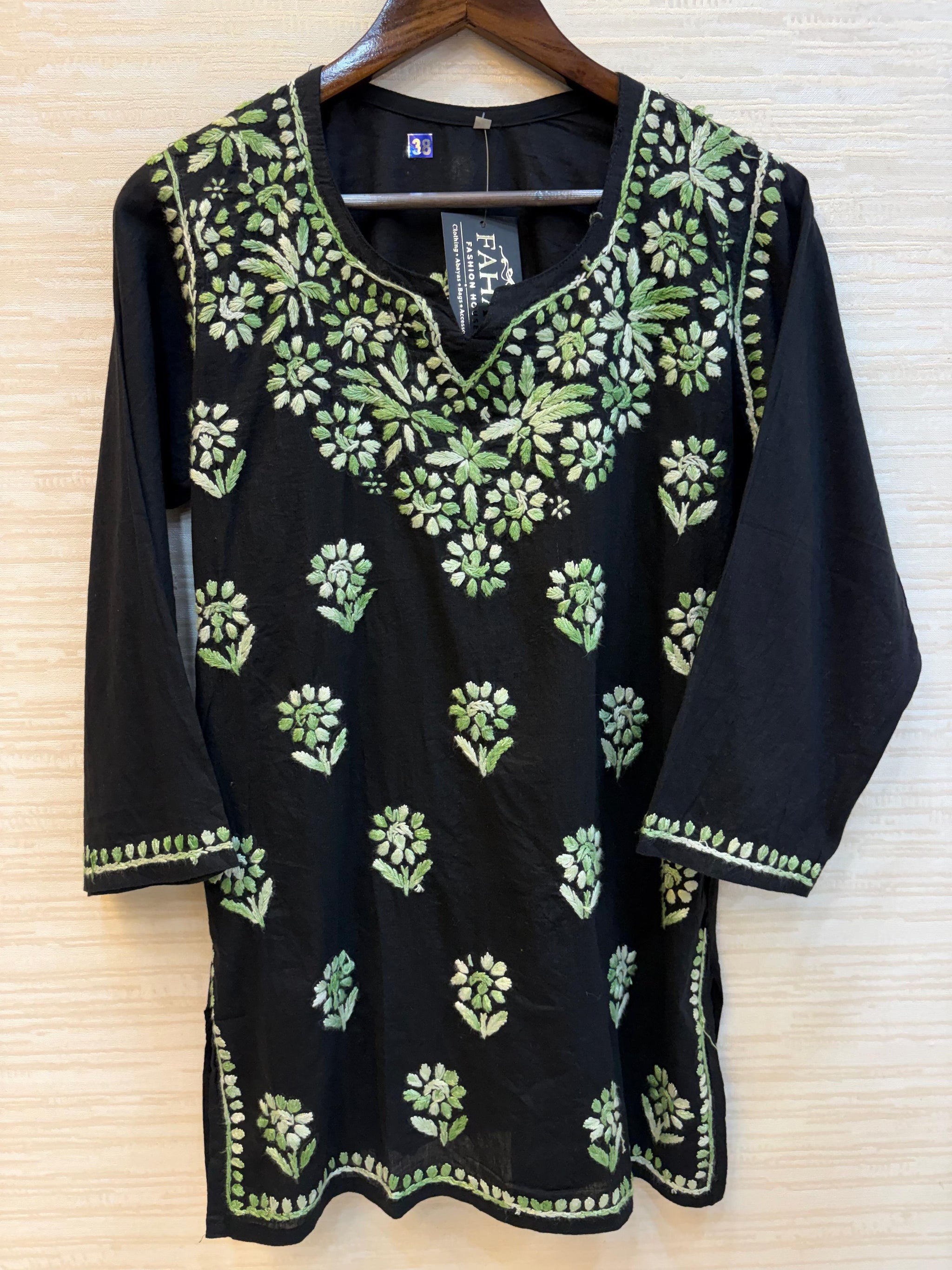 617 Lucknowi Short Kurti Set  Black - Green