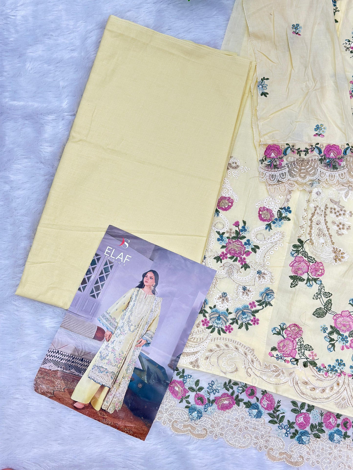 834 Elaf Pakistani Unstitched chikan Lawn Suit