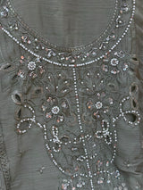 1456 Pakistani Unstitched Partywear - Olive Green