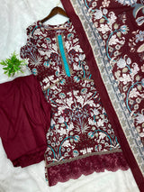 1320 Pakistani Chikankari Lawn Suit -  Brown