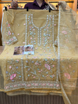 1453 Pakistani Unstitched Partywear - Golden Beige