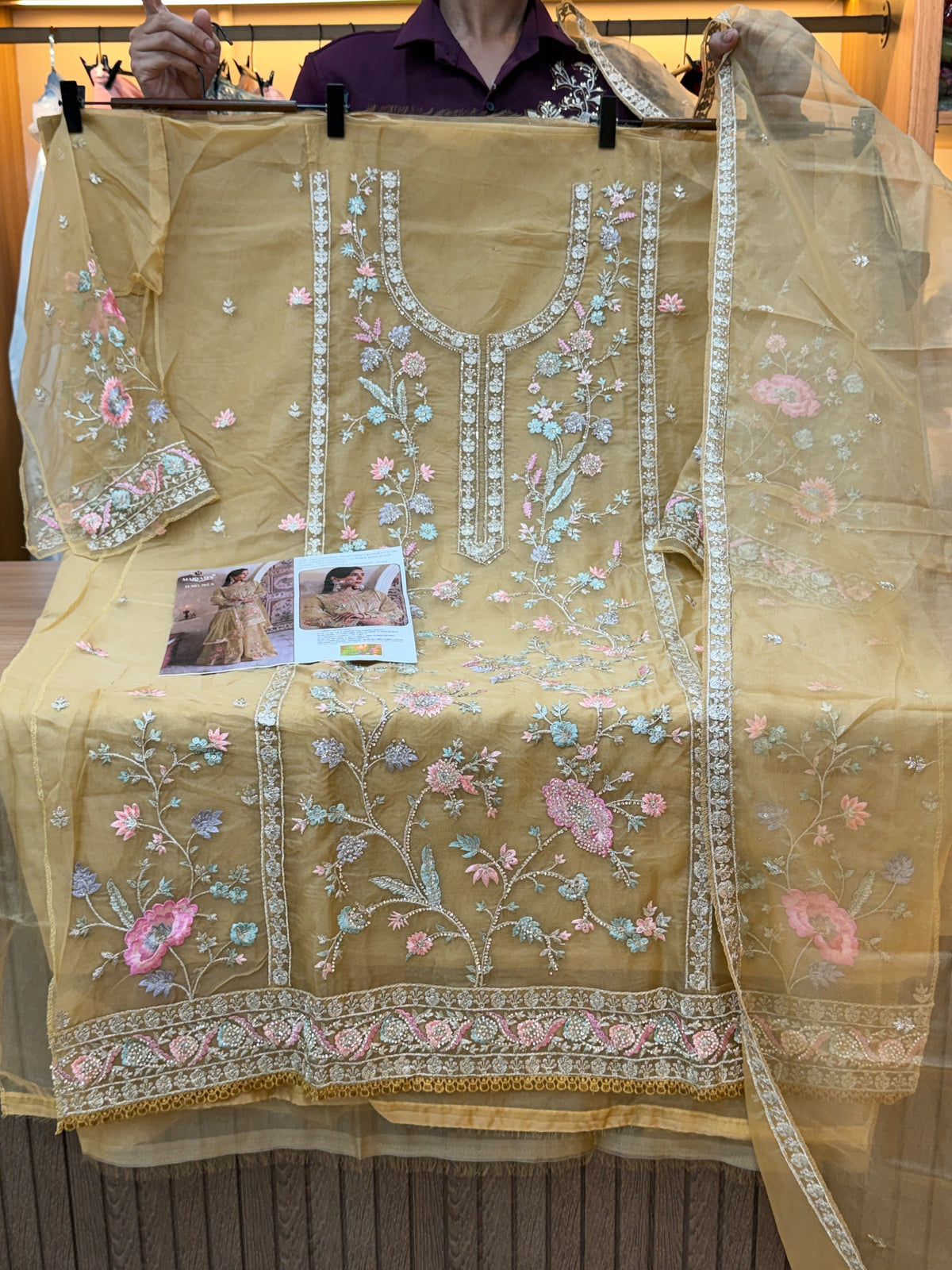1453 Pakistani Unstitched Partywear - Golden Beige