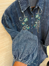 1193 Embroidered Denim Gown - Mid Blue