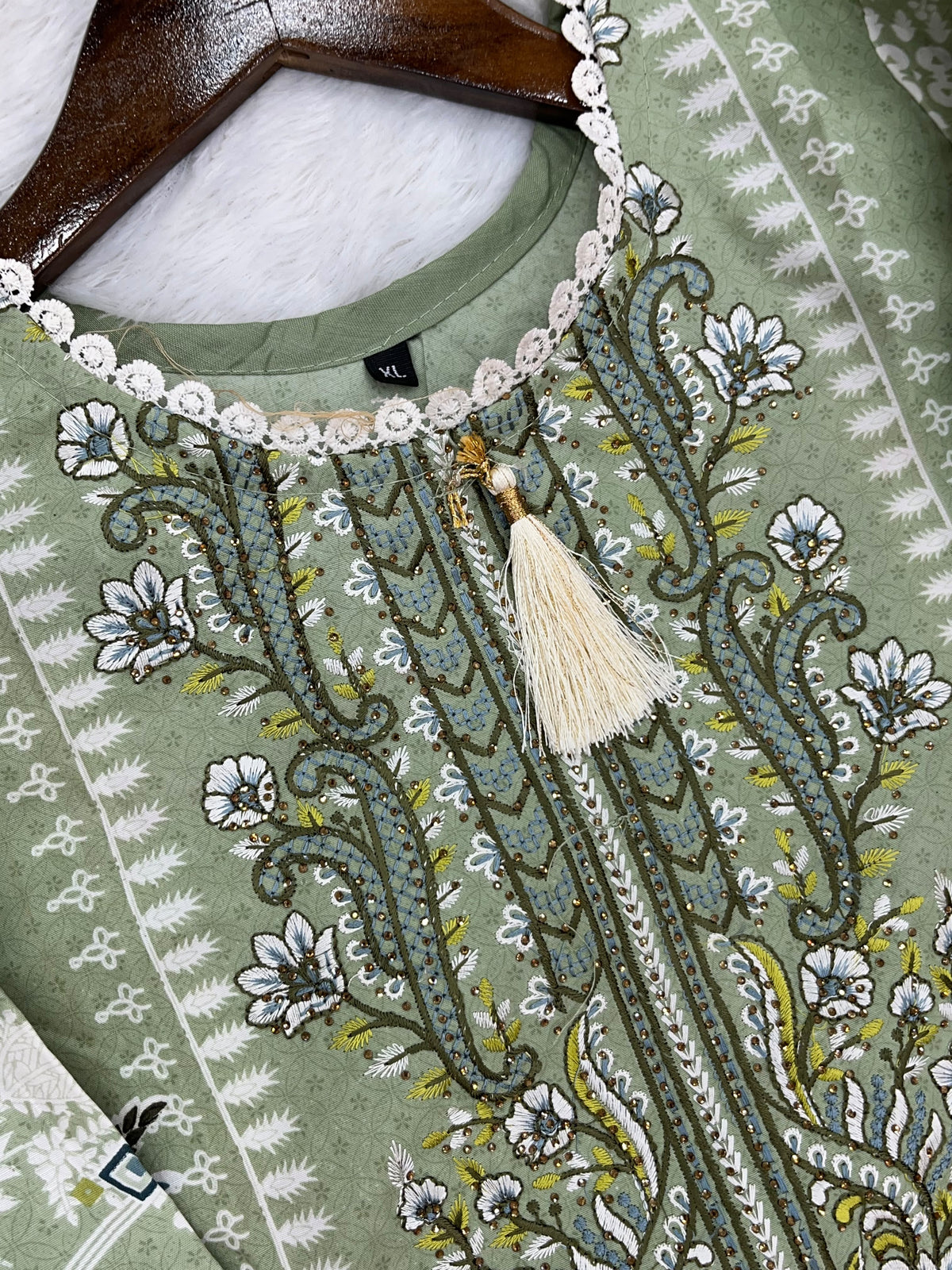 1449 Pakistani Embroidered Suit - Sage Green