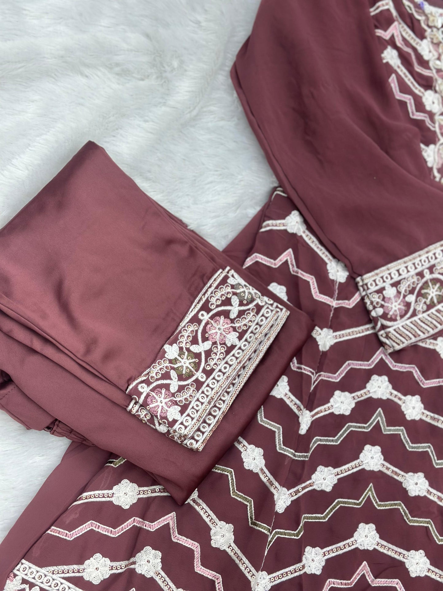 653 Pakistani Embroidered Frock Set - Onion Pink