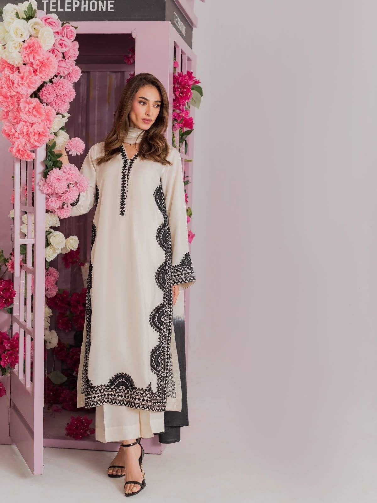 1338 Pakistani Embroidered Coord Set - White