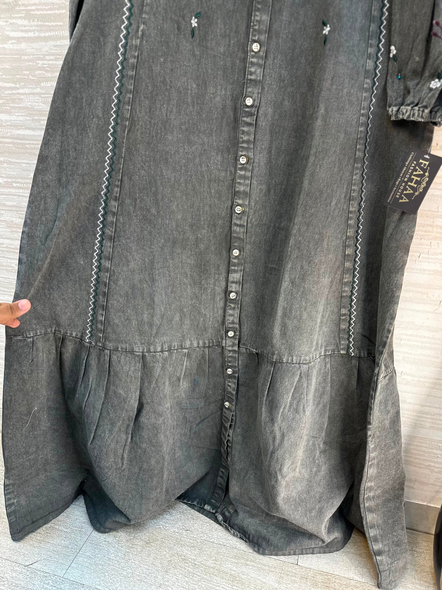 1210 Embroidered Denim Gown - Ash Grey
