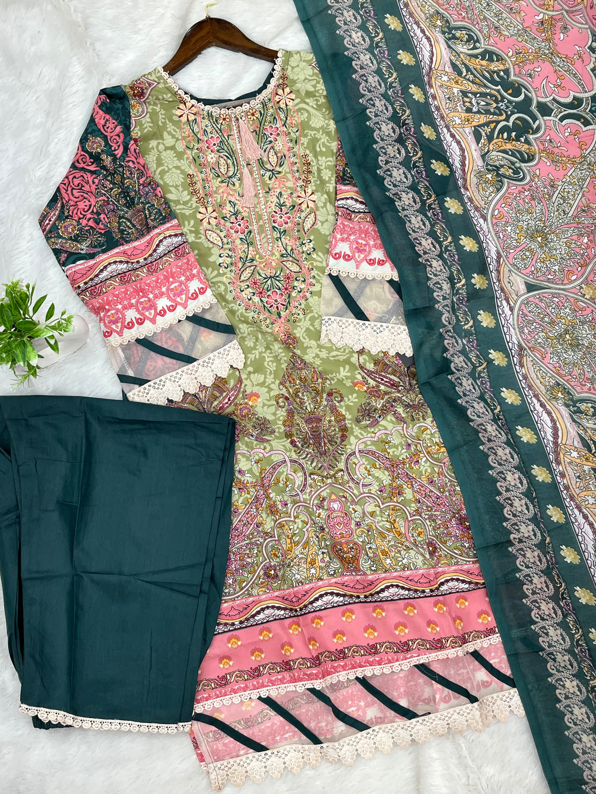 1449 Pakistani Embroidered Suit - Pista Green