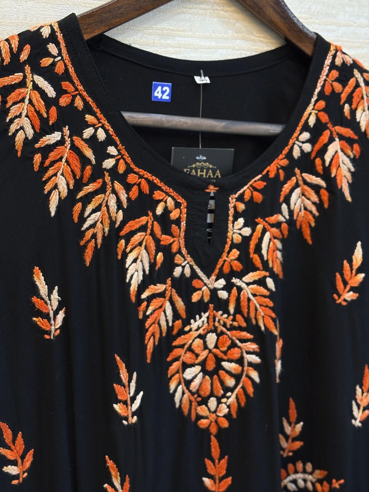 617 Lucknowi Short Kurti Set  Black - Orange