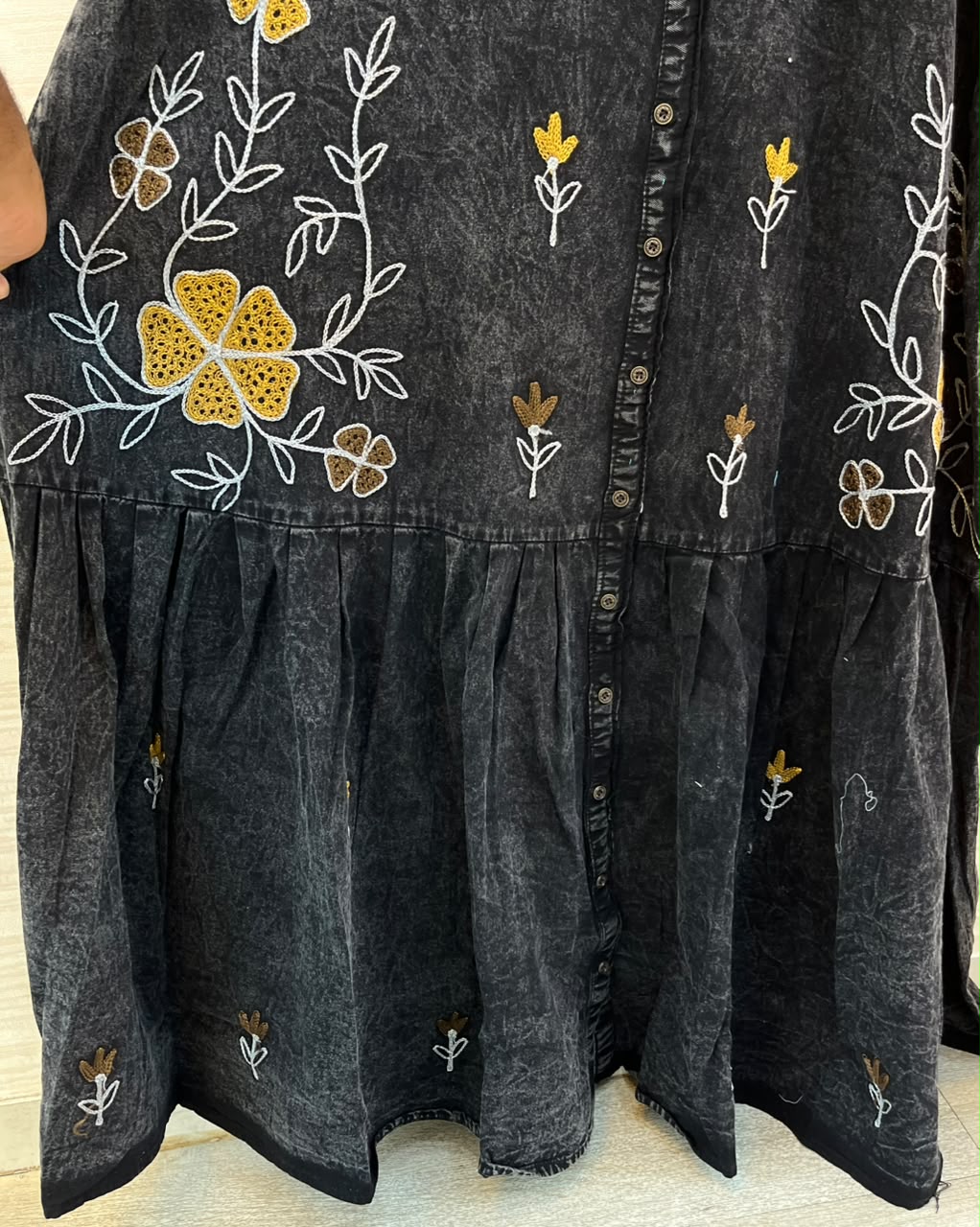 1193 Embroidered Denim Gown - Black