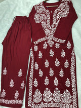 664 Lucknowi Palazzo Set - Dark Red
