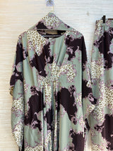 1099 Floral Kaftan Coord Set - Sage Green
