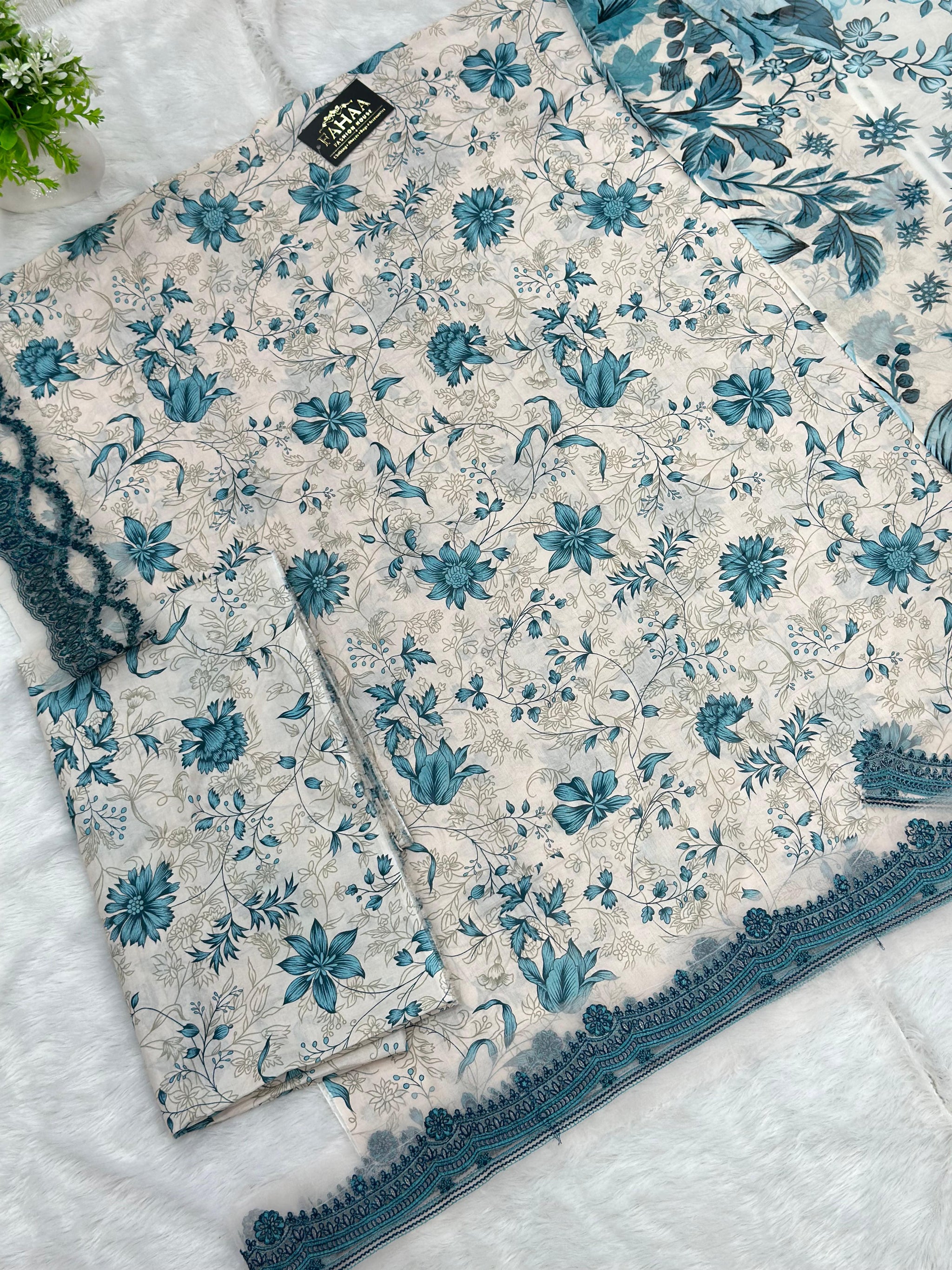884 Unstitched OG Jade Jasmine 3pc lawn suit