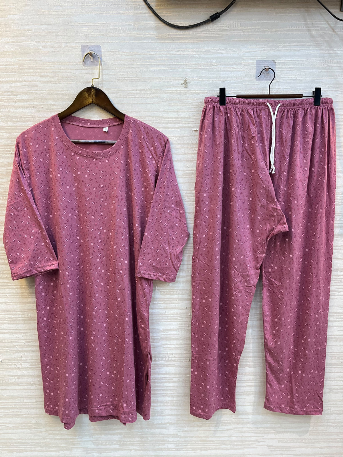 1448 Korean Printed Night Wear - Onion Pink