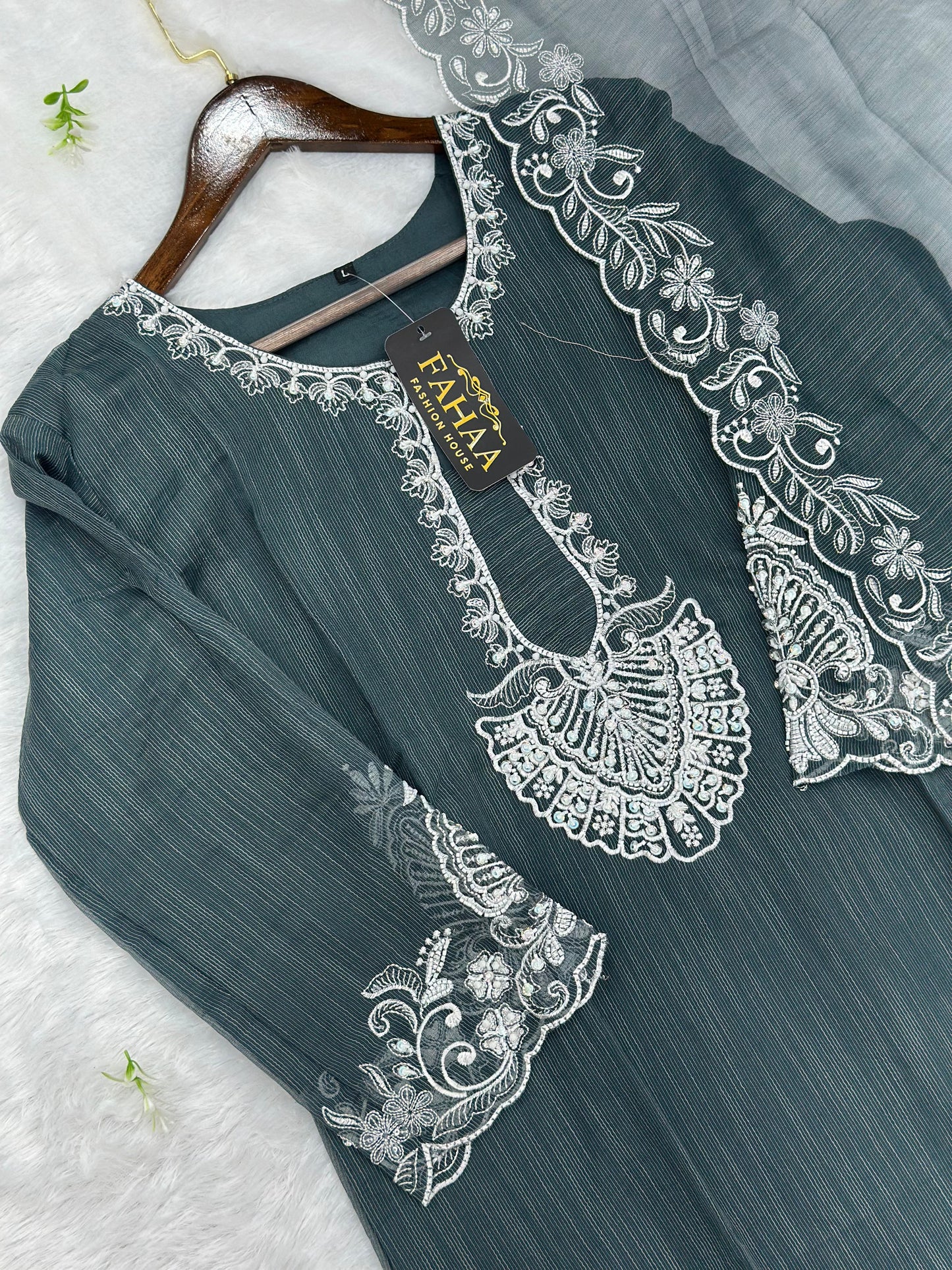 623 Premium Embroidered Pakistani Party Wear - Grey