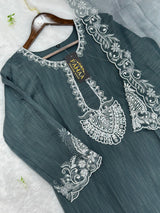 623 Premium Embroidered Pakistani Party Wear - Grey