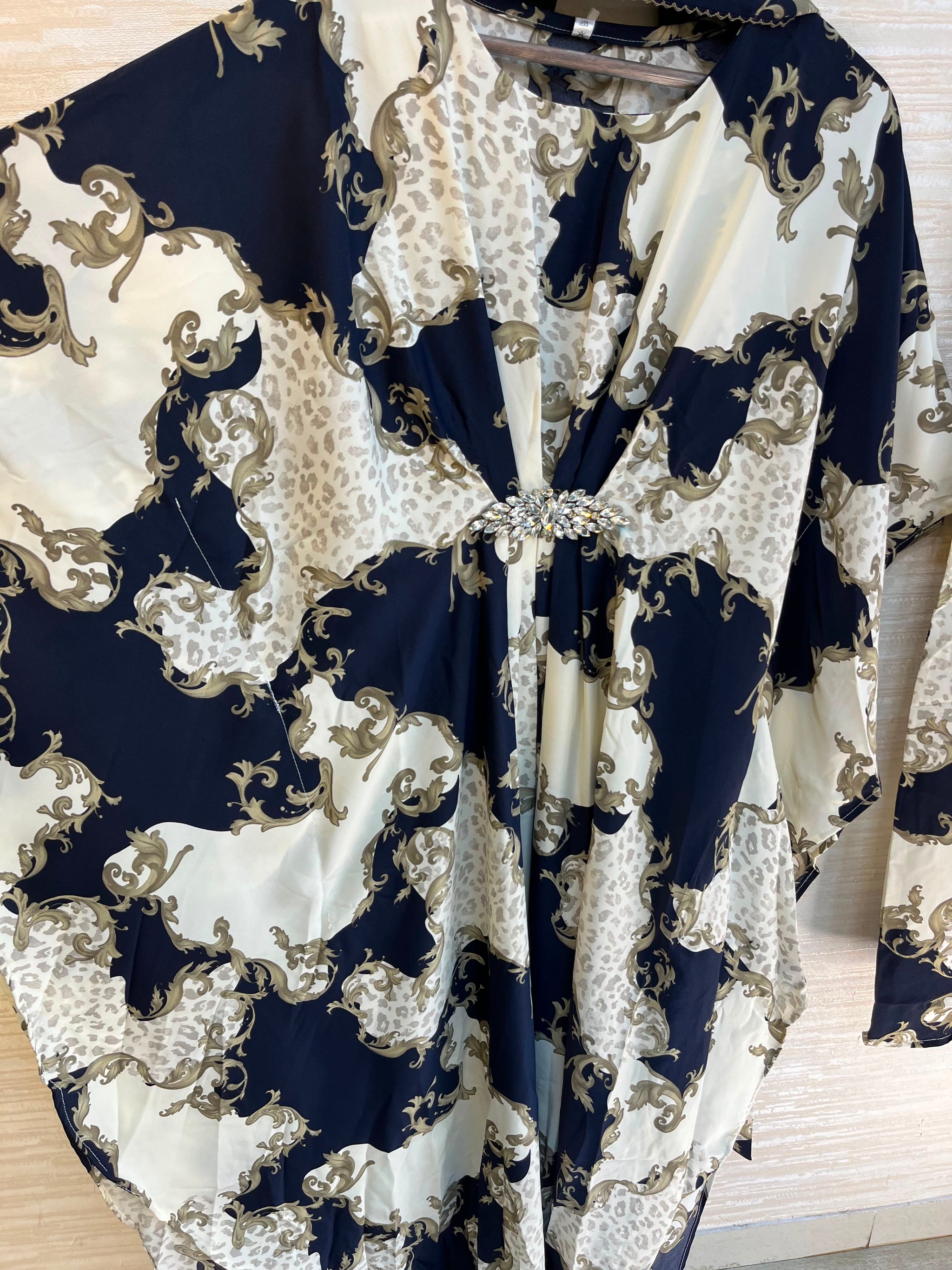 1099 Floral Kaftan Coord Set - Beige