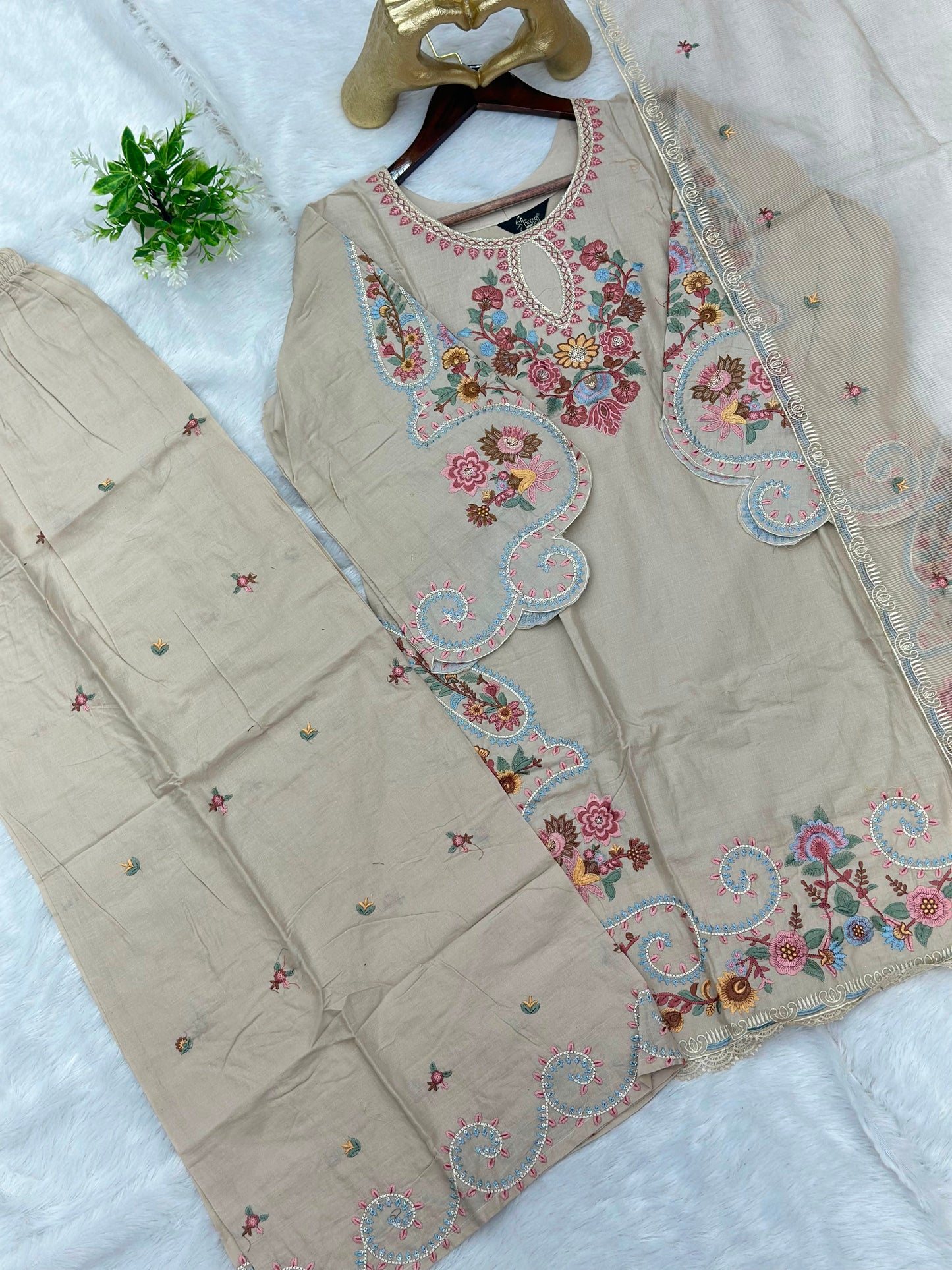 708 Pakistani Embroidery Coord set - Beige