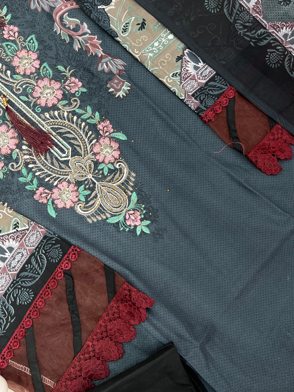 1449 Pakistani Embroidered Suit - Slate Grey