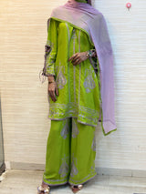 328 Two-Tone Intricately  Embroidered Ethnic Cord Set - Neon