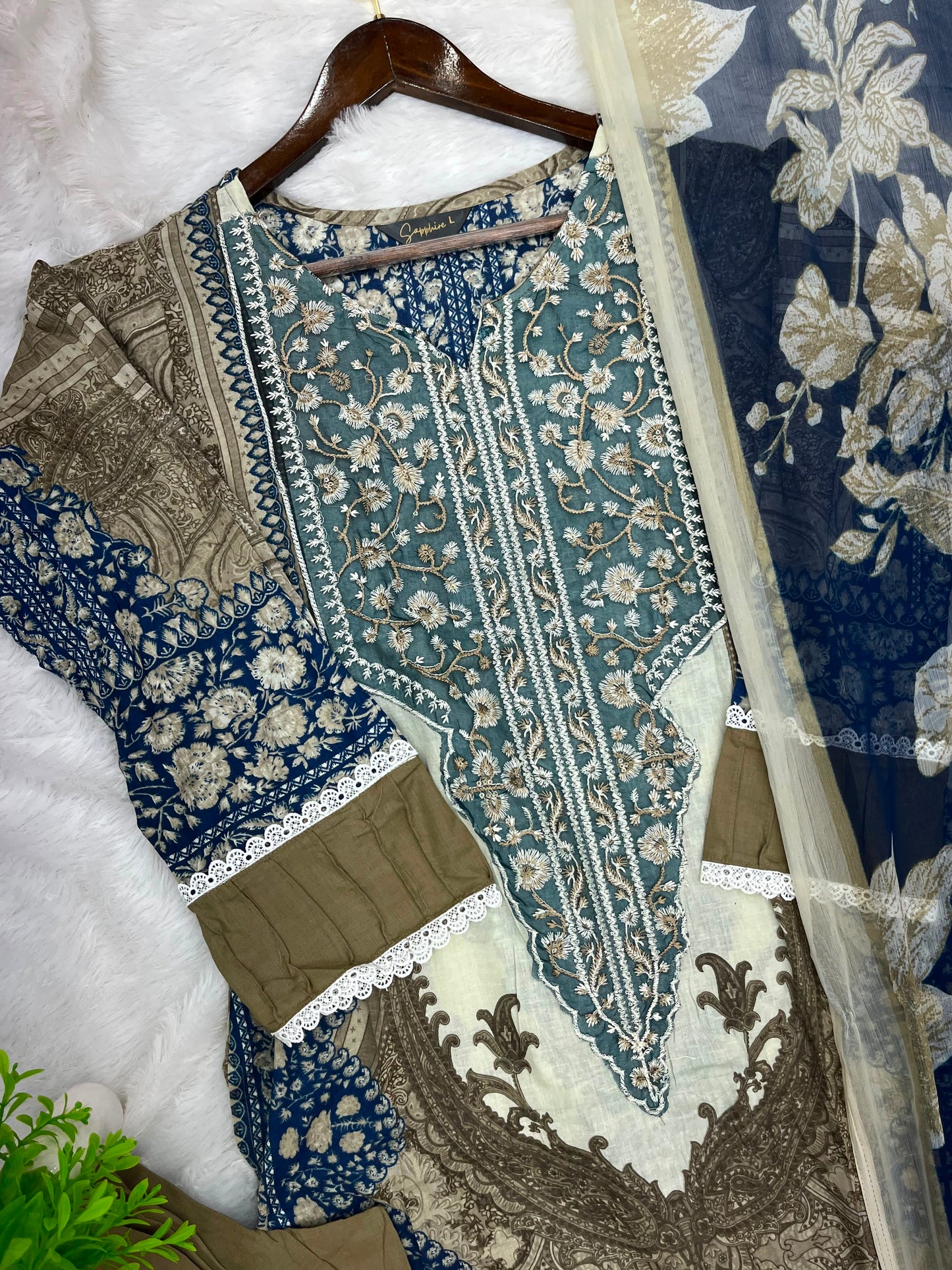 1212 Pakistani Lawn Suit - Olive