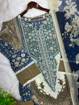 1212 Pakistani Lawn Suit - Olive