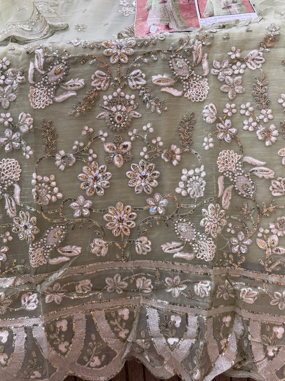 1438 Pakistani Unstitched Partywear - Pista Green