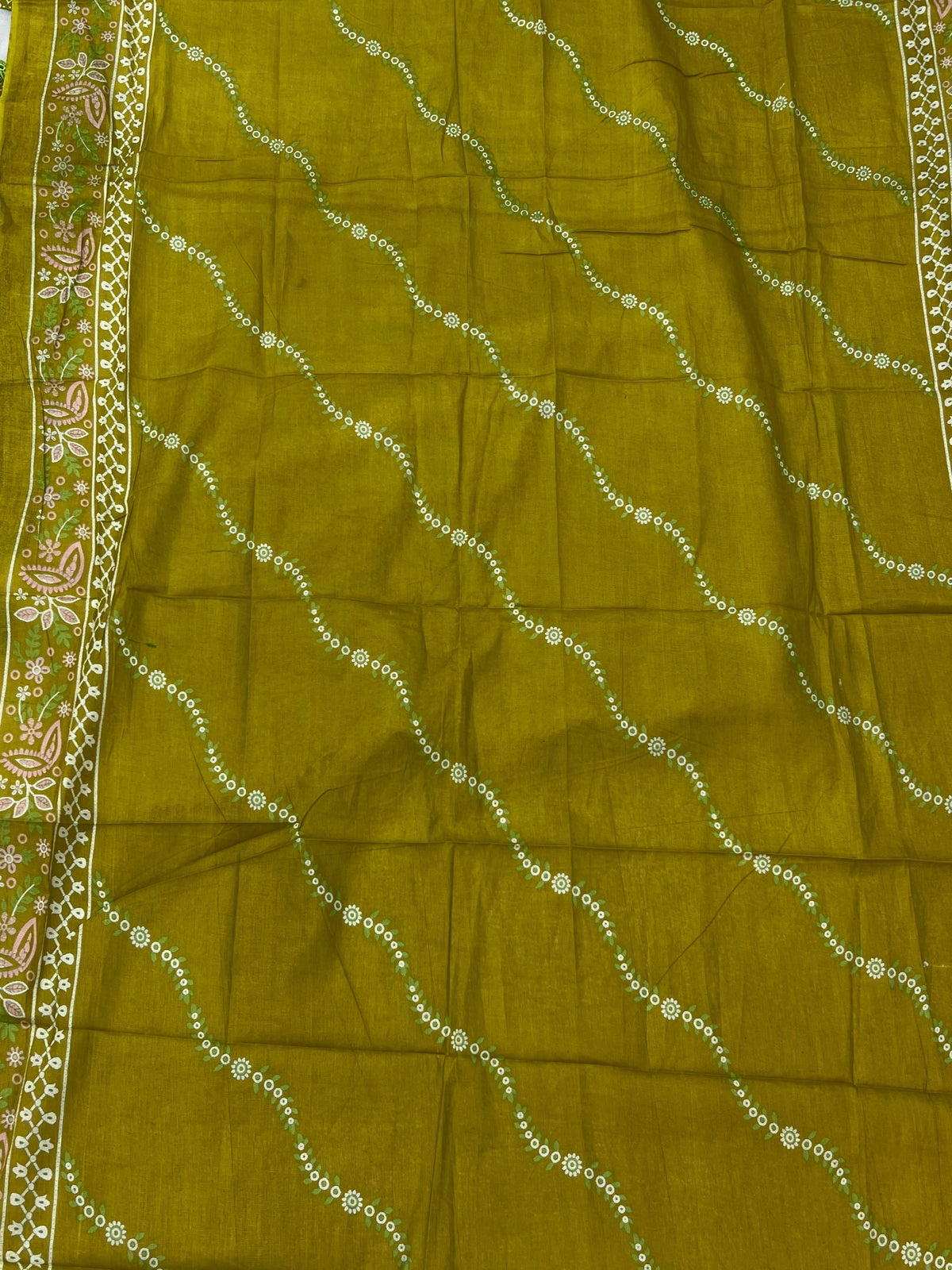 1451 Pakistani Embroidered Suit - Olive Green