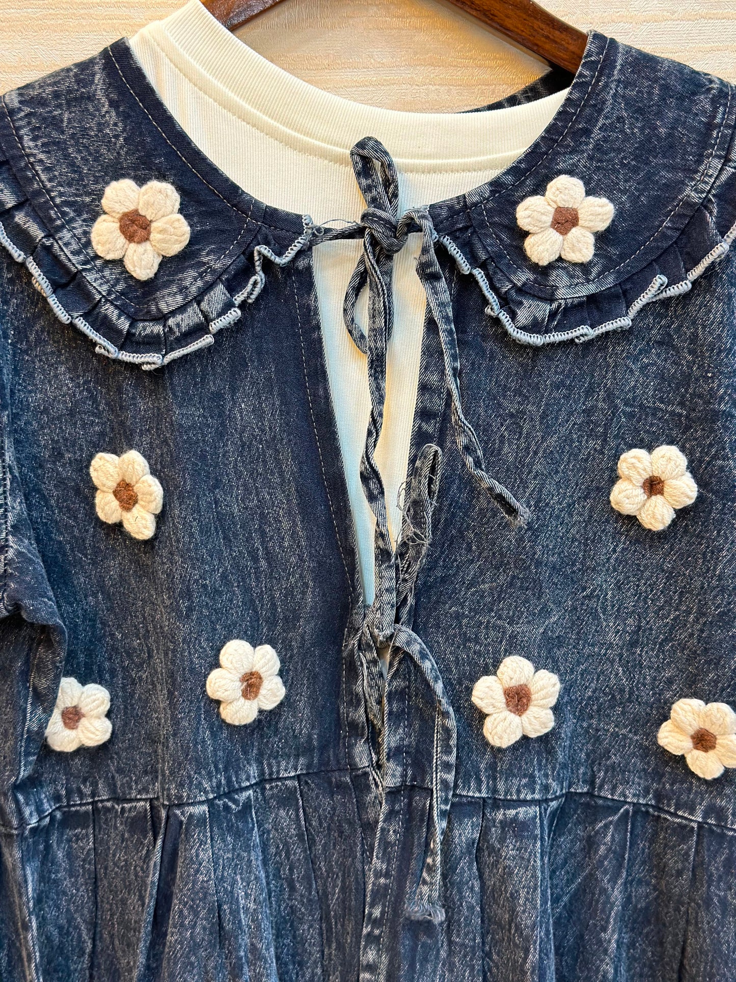 1094 Denim Embroidered Skirt Coord Set - Mid Blue