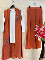 1191 Embroidered Shrug Coord Set - Terracotta