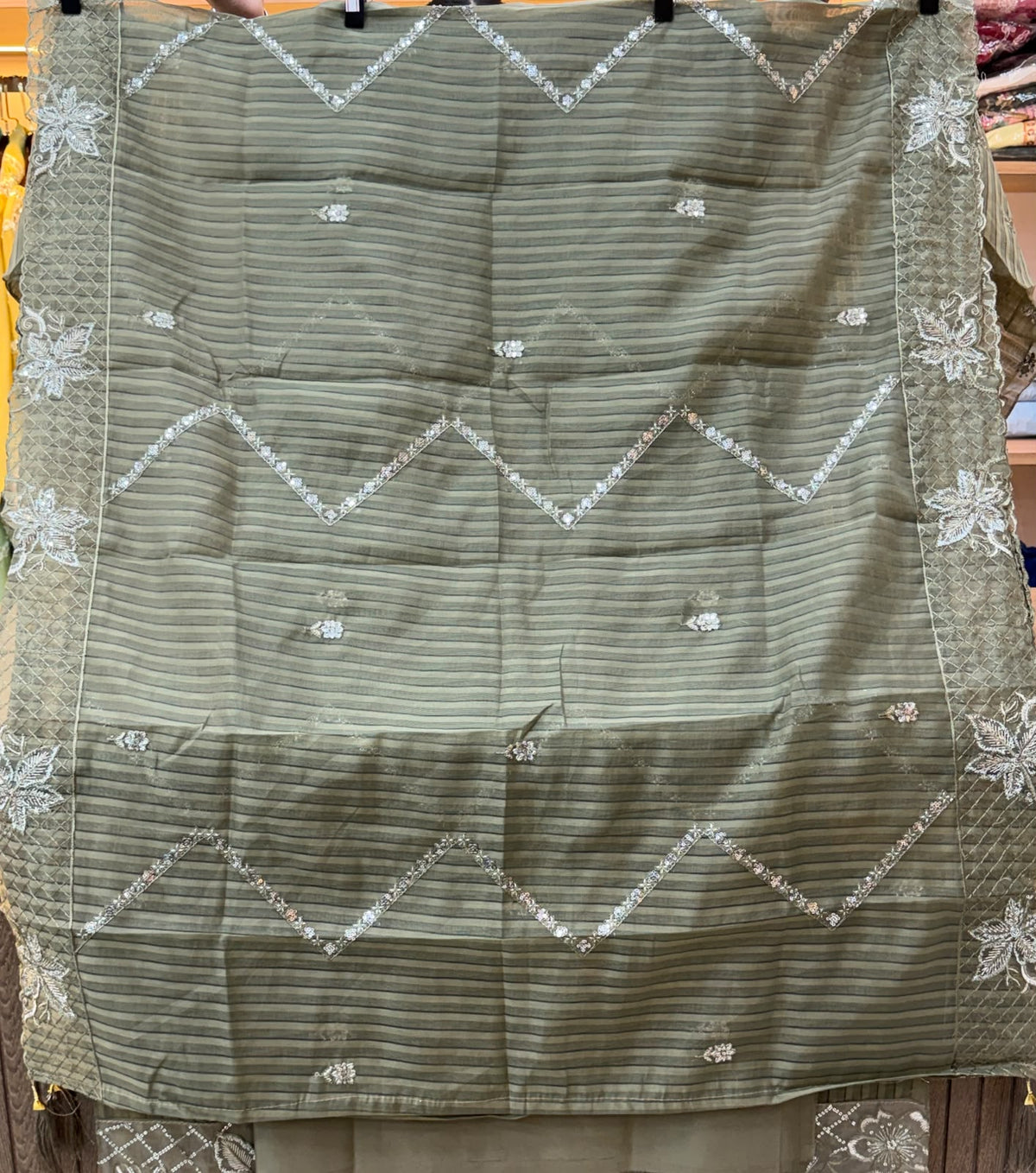 1436 Pakistani Unstitched Partywear - Beige