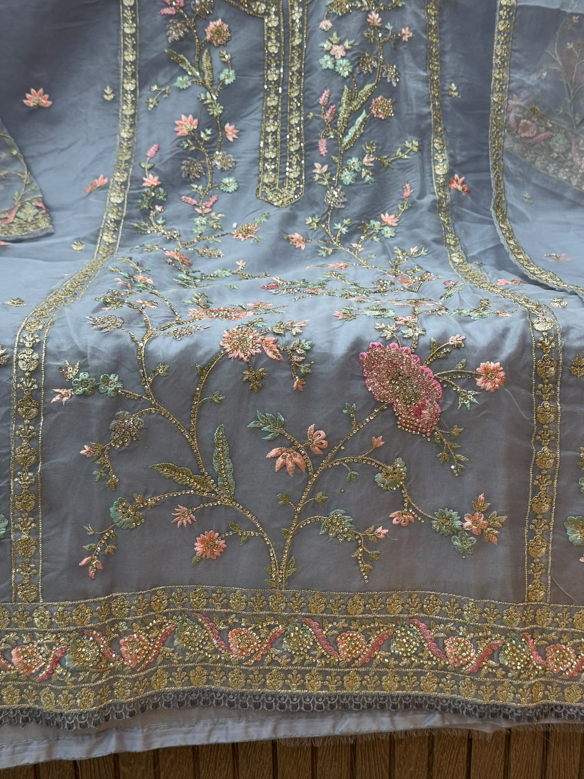 1453 Pakistani Unstitched Partywear - Aqua