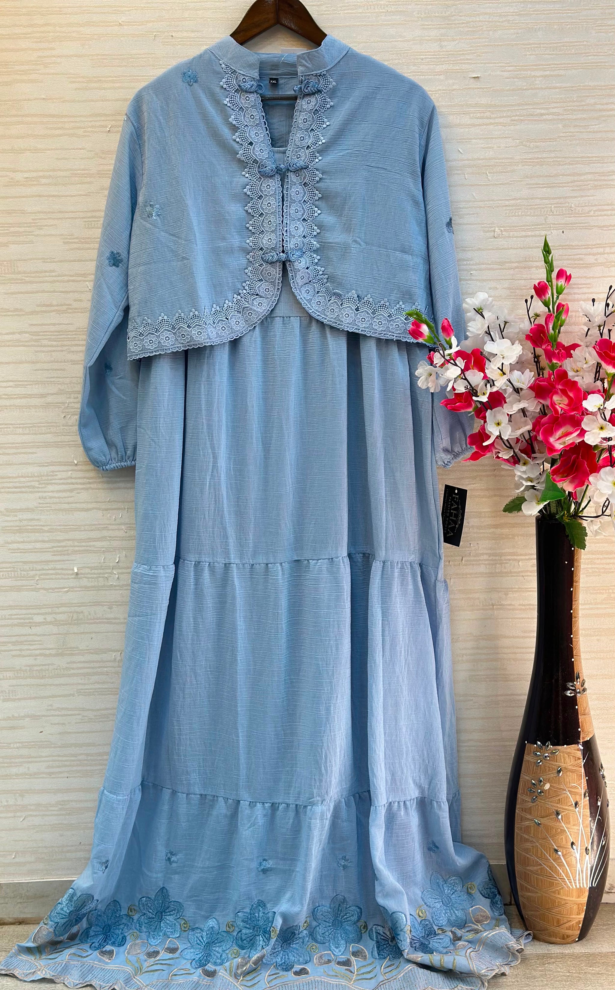 1208 Korean Jacket Gown Set - Sky Blue