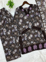 1424 Mausumery Foral Lawn Suit - Brown