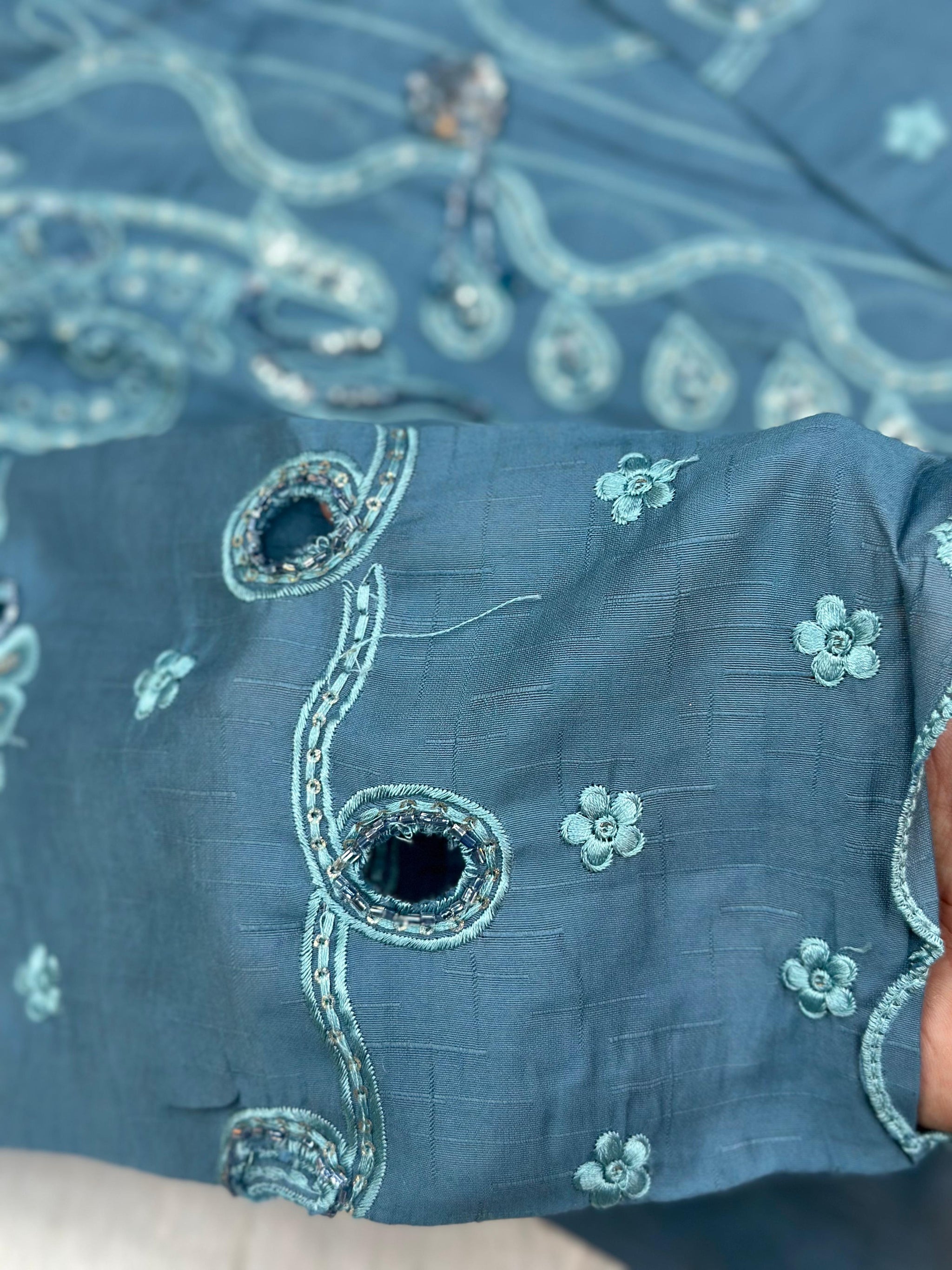 652 Pakistani Cut-Work Embroidery - Stone Blue