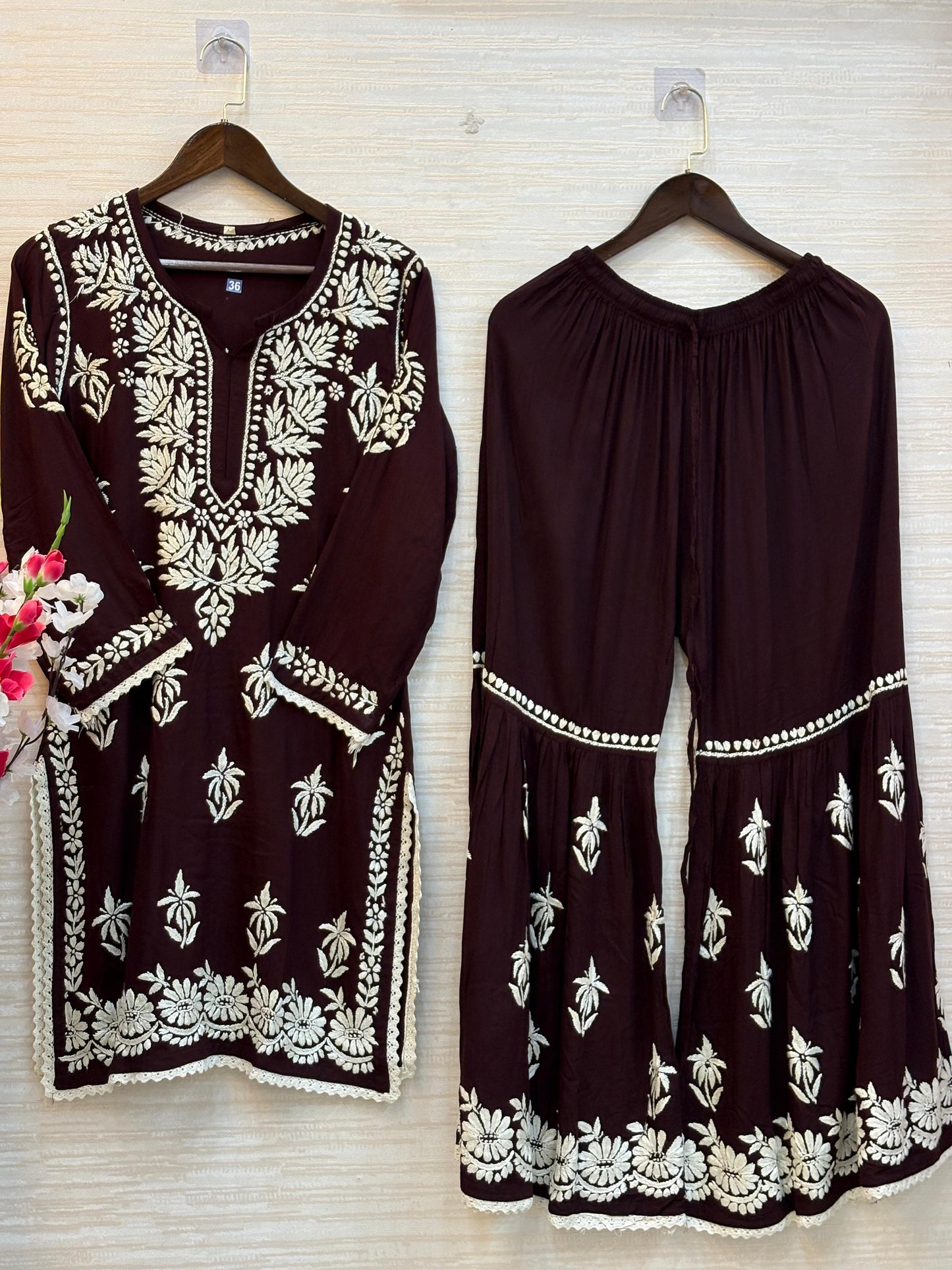 615 Lucknowi Gharara Set | Brown