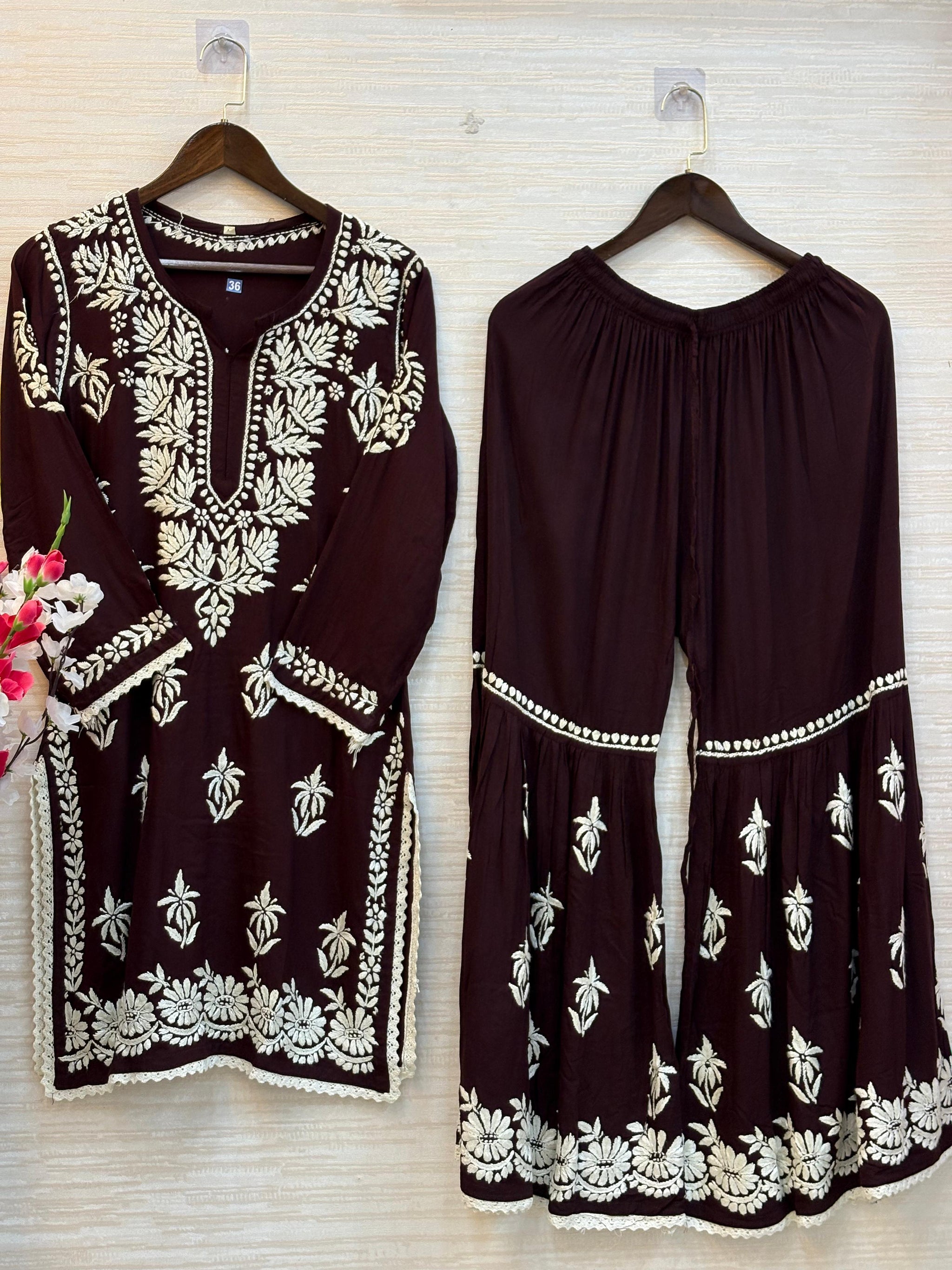 615 Lucknowi Gharara Set | Brown