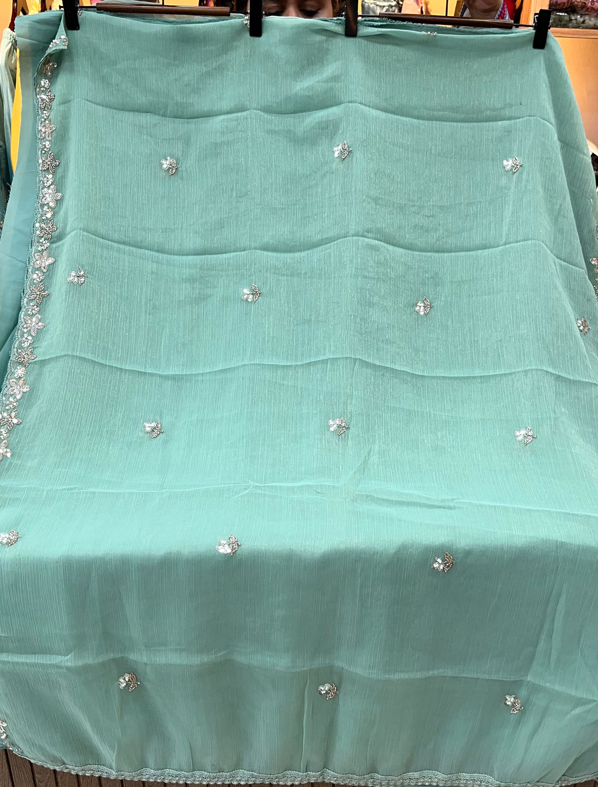 1447 Pakistani Unstitched Partywear - Sea Green