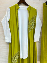 1191 Embroidered Shrug Coord Set - Lime