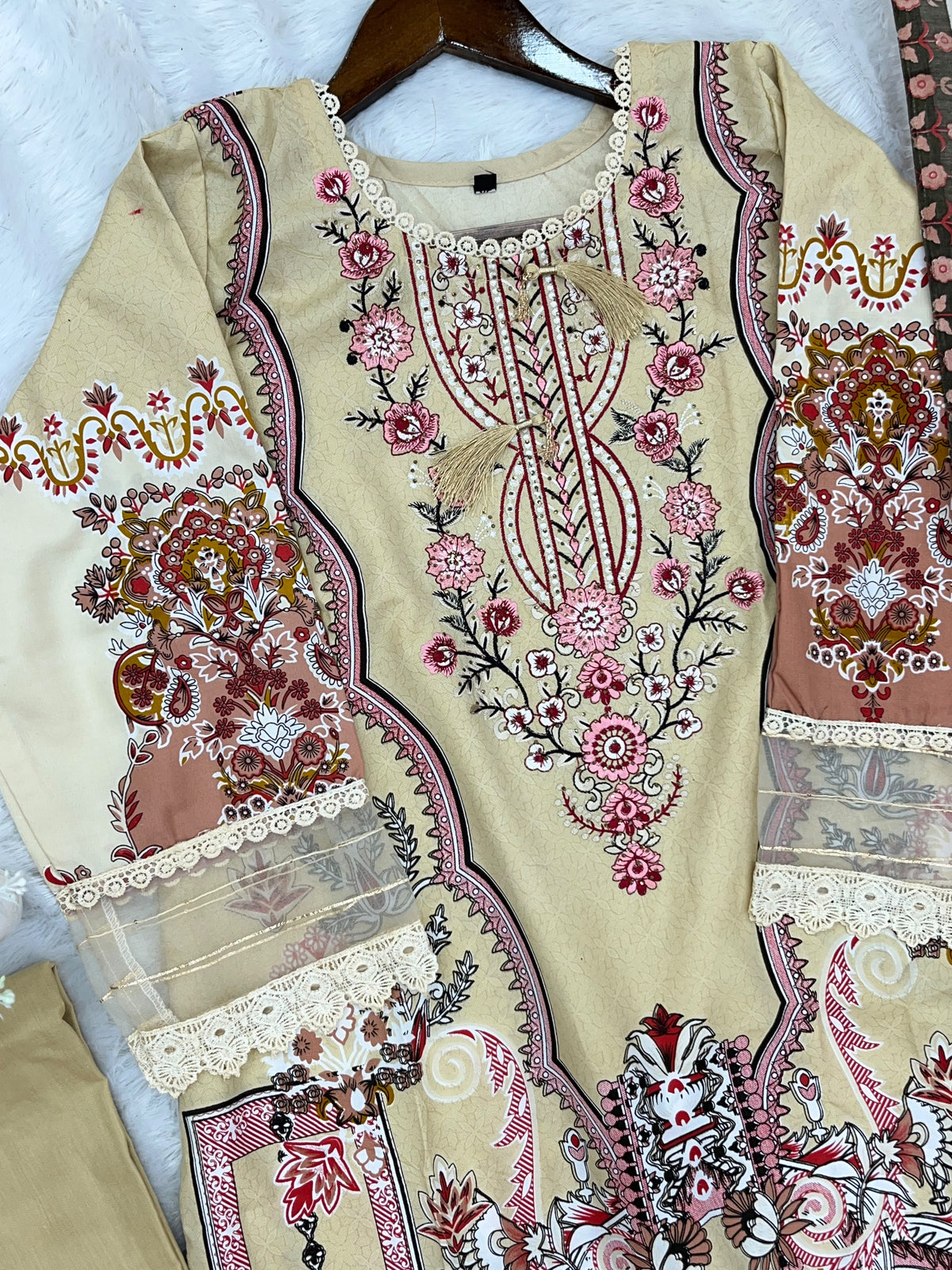 1449 Pakistani Embroidered Suit - Sand Beige